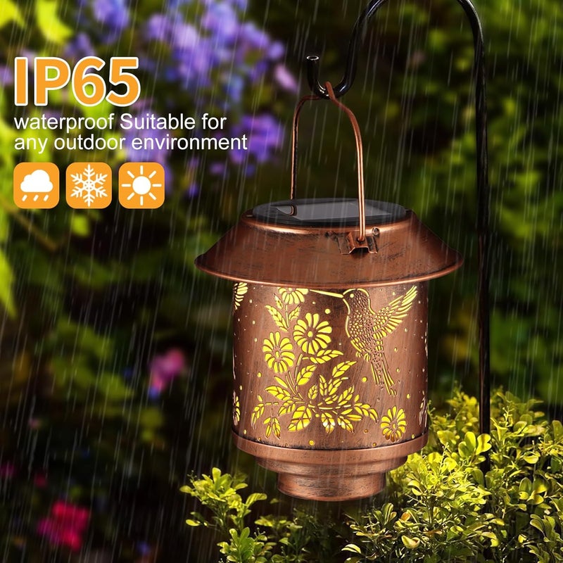 Doogarden فوانيس شمسية على شكل طائر الطنان معلقة في الهواء، أضواء عباد الشمس هدايا للنساء والأمهات، ديكور حديقة معدني خارجي، فوانيس LED مقاومة للماء للباحة - Image 3